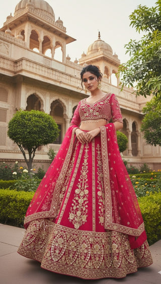 Vibrant Pink Sequin Embroidered Bridal Lehenga Set