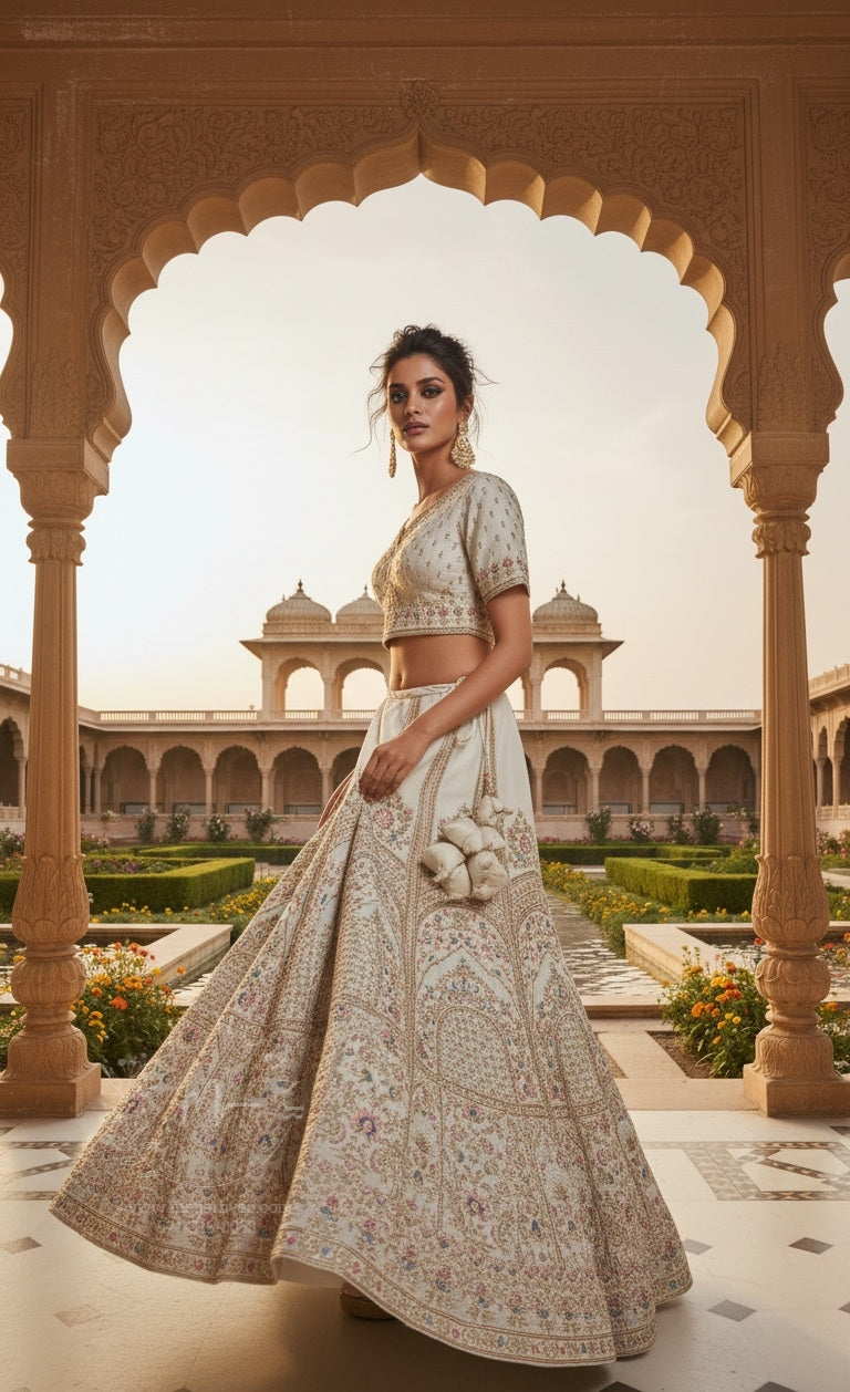 Ivory Gold Embroidered Bridal Lehenga Set