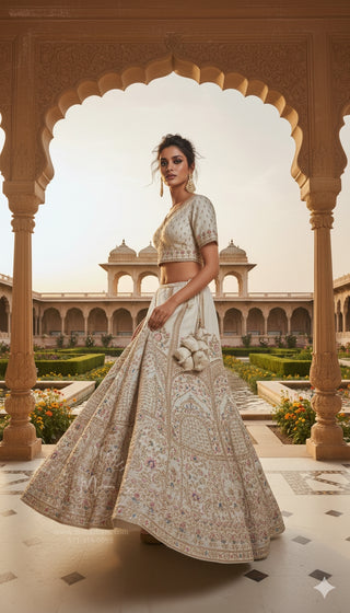 Ivory Gold Embroidered Bridal Lehenga Set