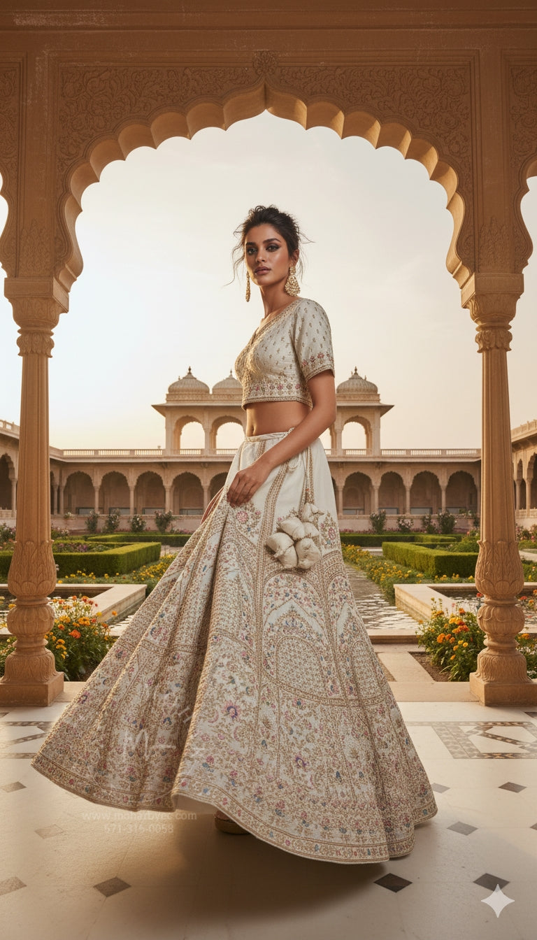 Ivory Gold Embroidered Bridal Lehenga Set
