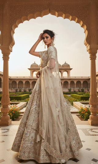 Ivory Gold Embroidered Bridal Lehenga Set