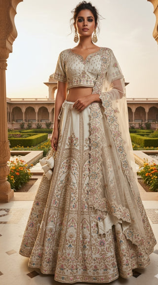 Ivory Gold Embroidered Bridal Lehenga Set