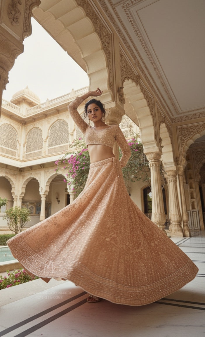Peach Blush Embroidered Bridal Lehenga Set