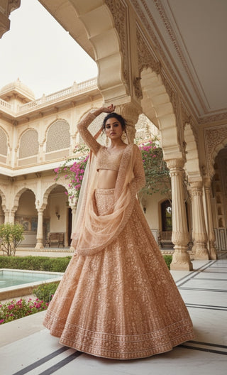 Peach Blush Embroidered Bridal Lehenga Set