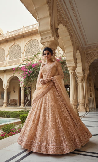 Peach Blush Embroidered Bridal Lehenga Set