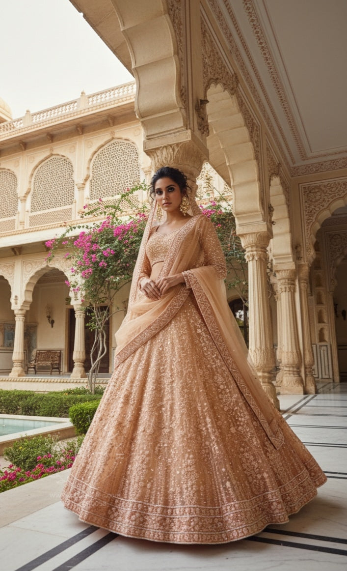 Peach Blush Embroidered Bridal Lehenga Set