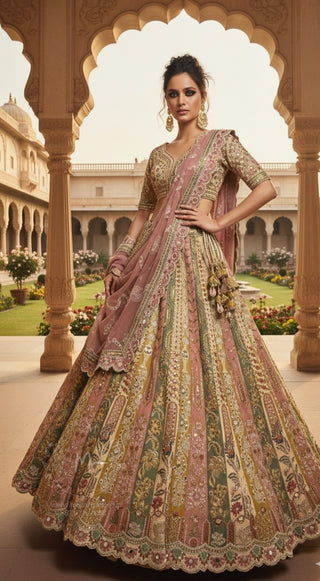 Rose Gold Bronze Embroidered Bridal Lehenga Set