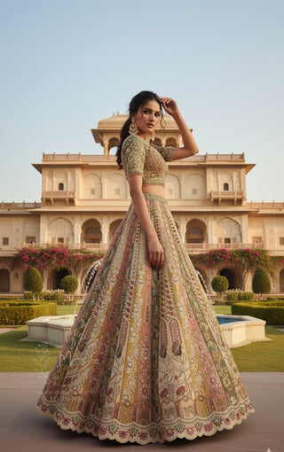 Rose Gold Bronze Embroidered Bridal Lehenga Set