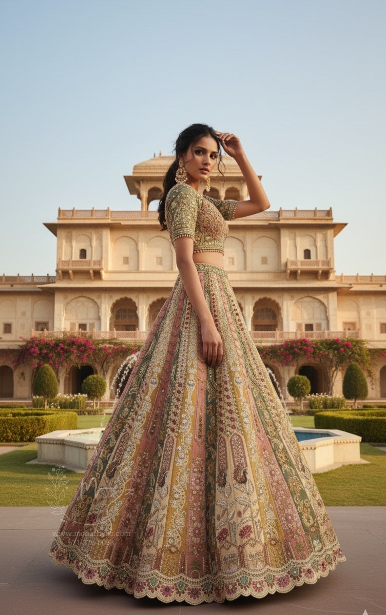 Rose Gold Bronze Embroidered Bridal Lehenga Set