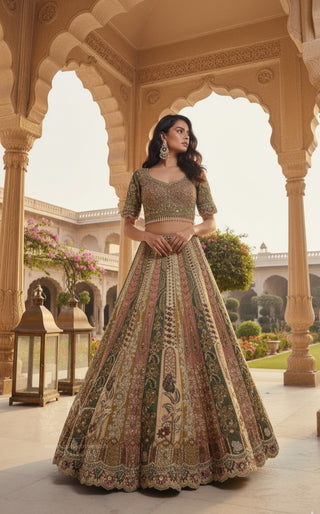 Rose Gold Bronze Embroidered Bridal Lehenga Set