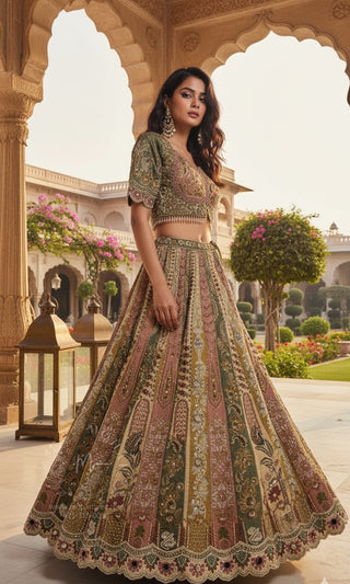 Rose Gold Bronze Embroidered Bridal Lehenga Set