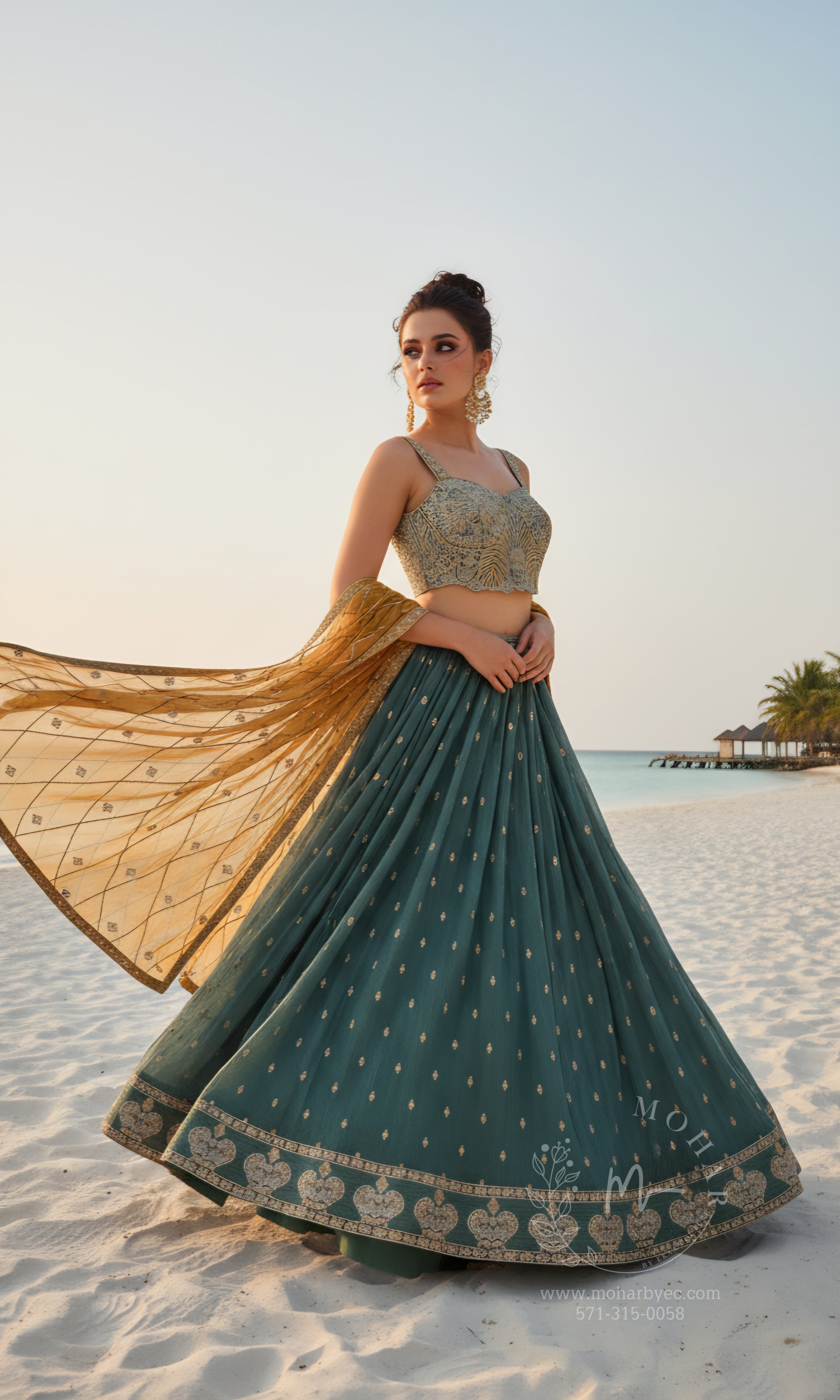 Green Embroidered Silk Lehenga Choli