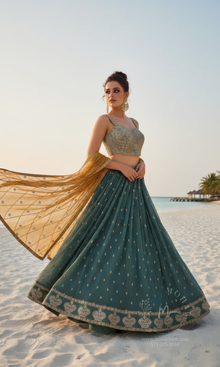 Green Embroidered Silk Lehenga Choli