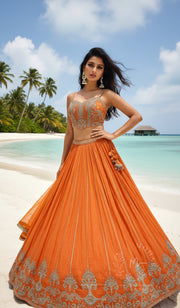 Orange Corsette Blouse Silk Lehenga