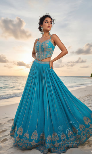 Turquoise Embellished Georgette Lehenga Choli