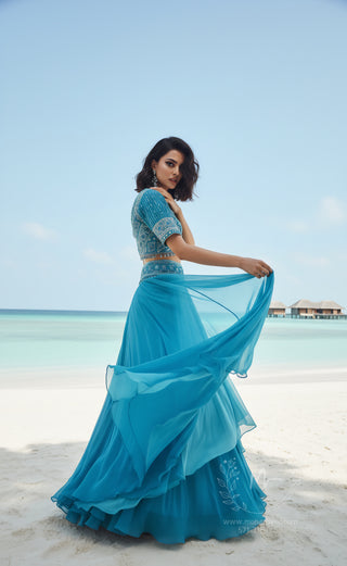 Turquoise Blue Georgette Lehenga Choli