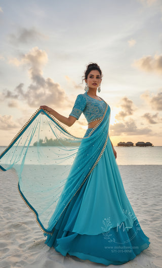 Turquoise Blue Georgette Lehenga Choli