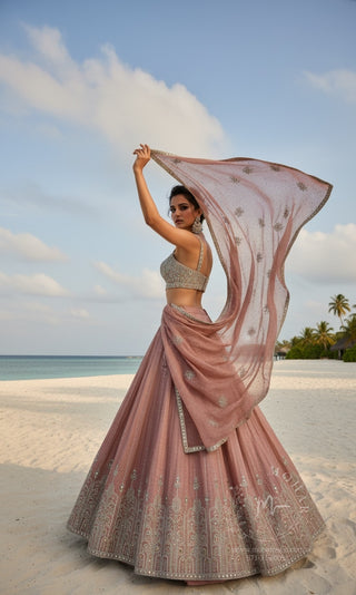 Rose Gold Embellished Lehenga Choli