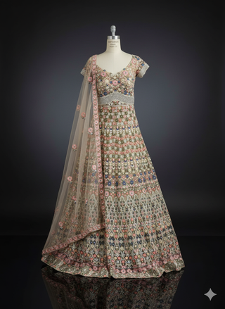 Gold/Olive Base With Pastel Accents Long Gown