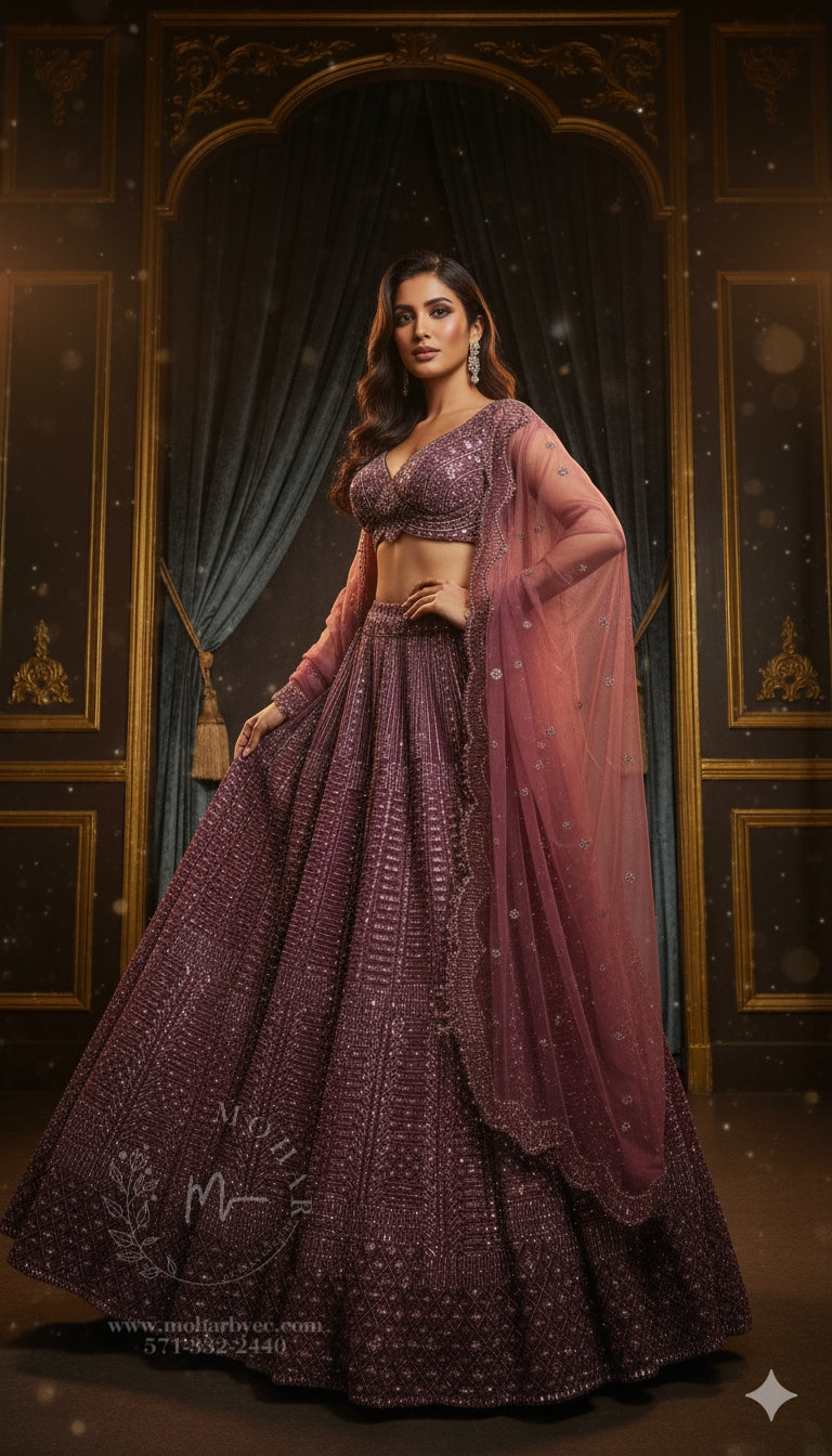 Regal Wine Burgundy Embellished Lehenga Set