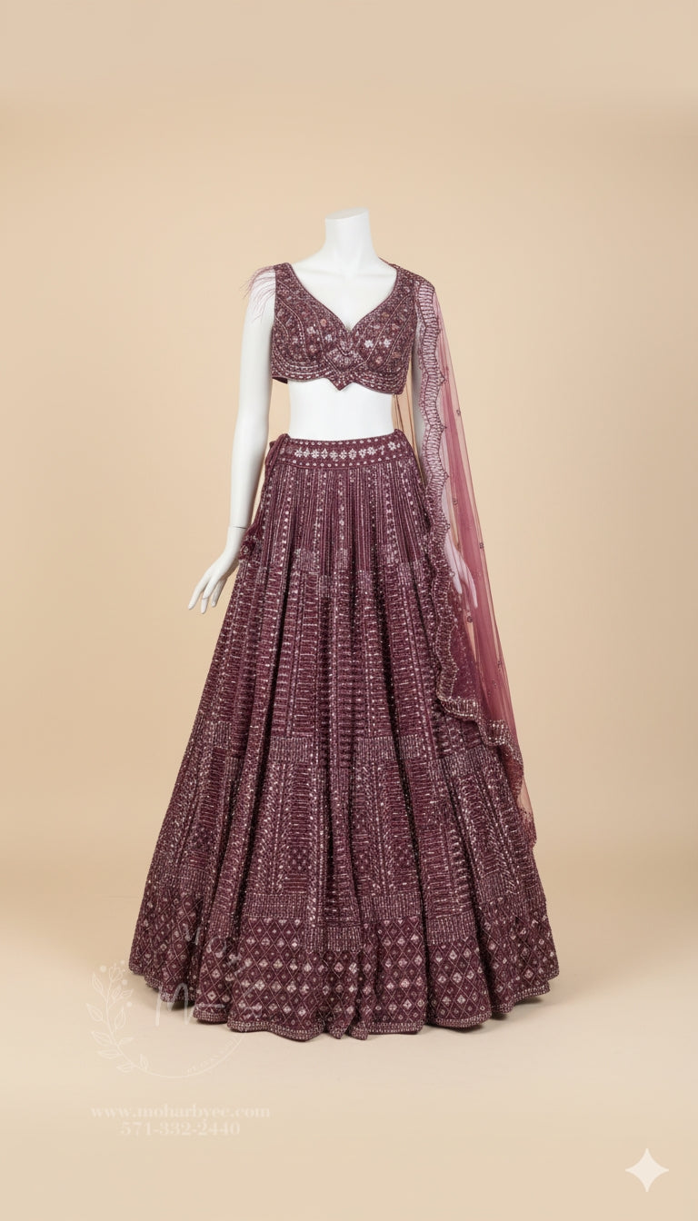 Regal Wine Burgundy Embellished Lehenga Set