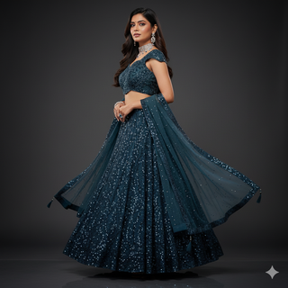 Navy Blue Sequined Lehenga Set