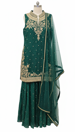 Emerald Green Golden Embroidered Sharara Set