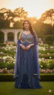 Royal Navy Blue Embellished Sharara Set