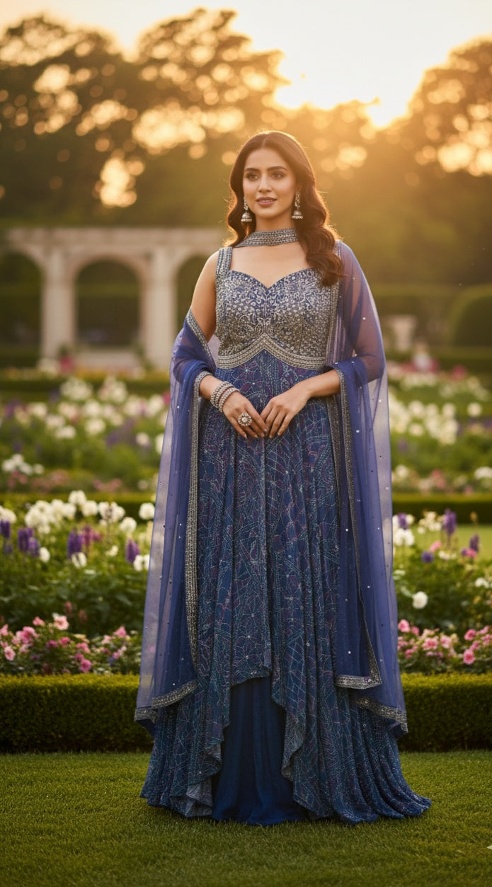 Royal Navy Blue Embellished Sharara Set