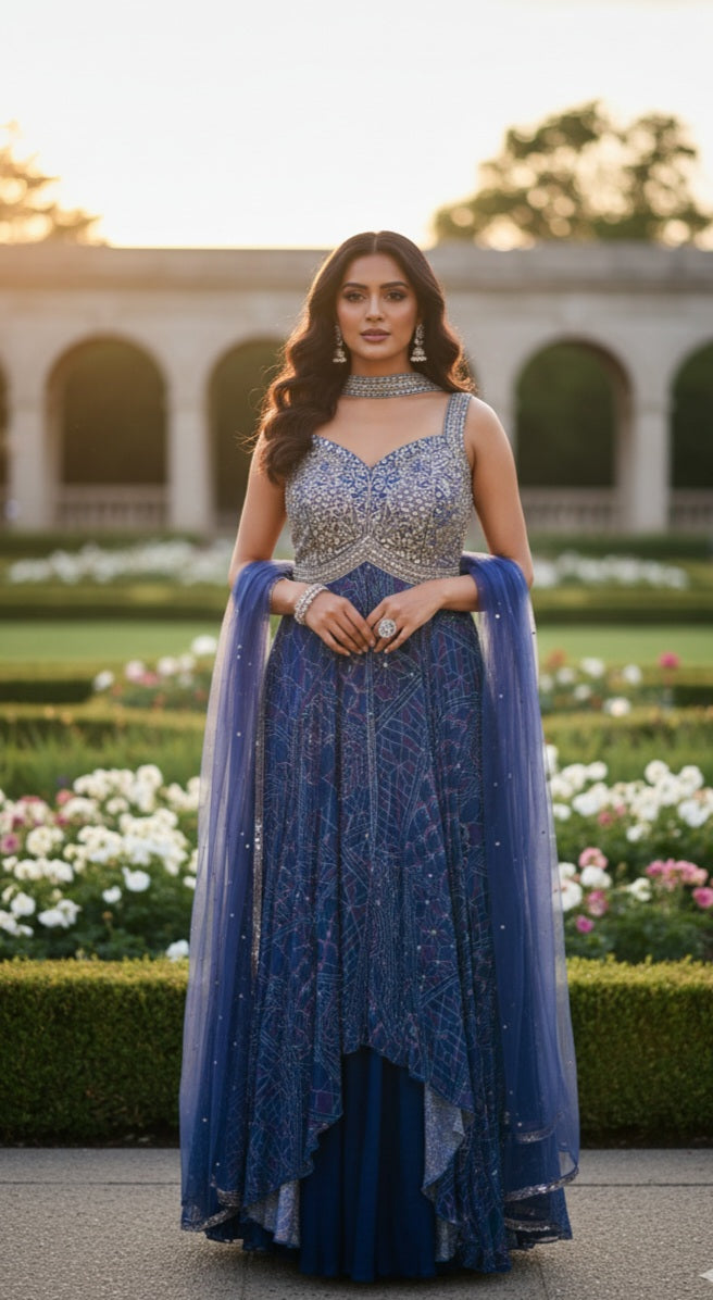 Royal Navy Blue Embellished Sharara Set