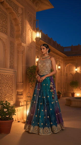Teal & Gold Palace Embellished Lehenga Choli Set