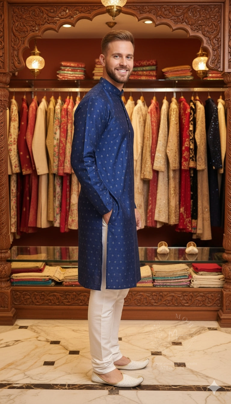 Navy Blue Embroidered Kurta