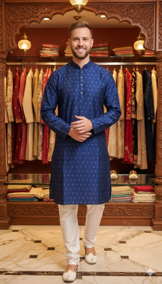 Navy Blue Embroidered Kurta