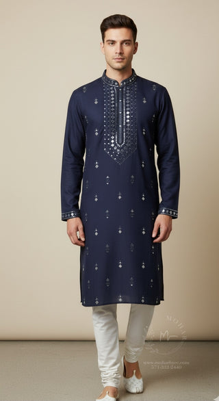 Navy Blue Embroidered Kurta