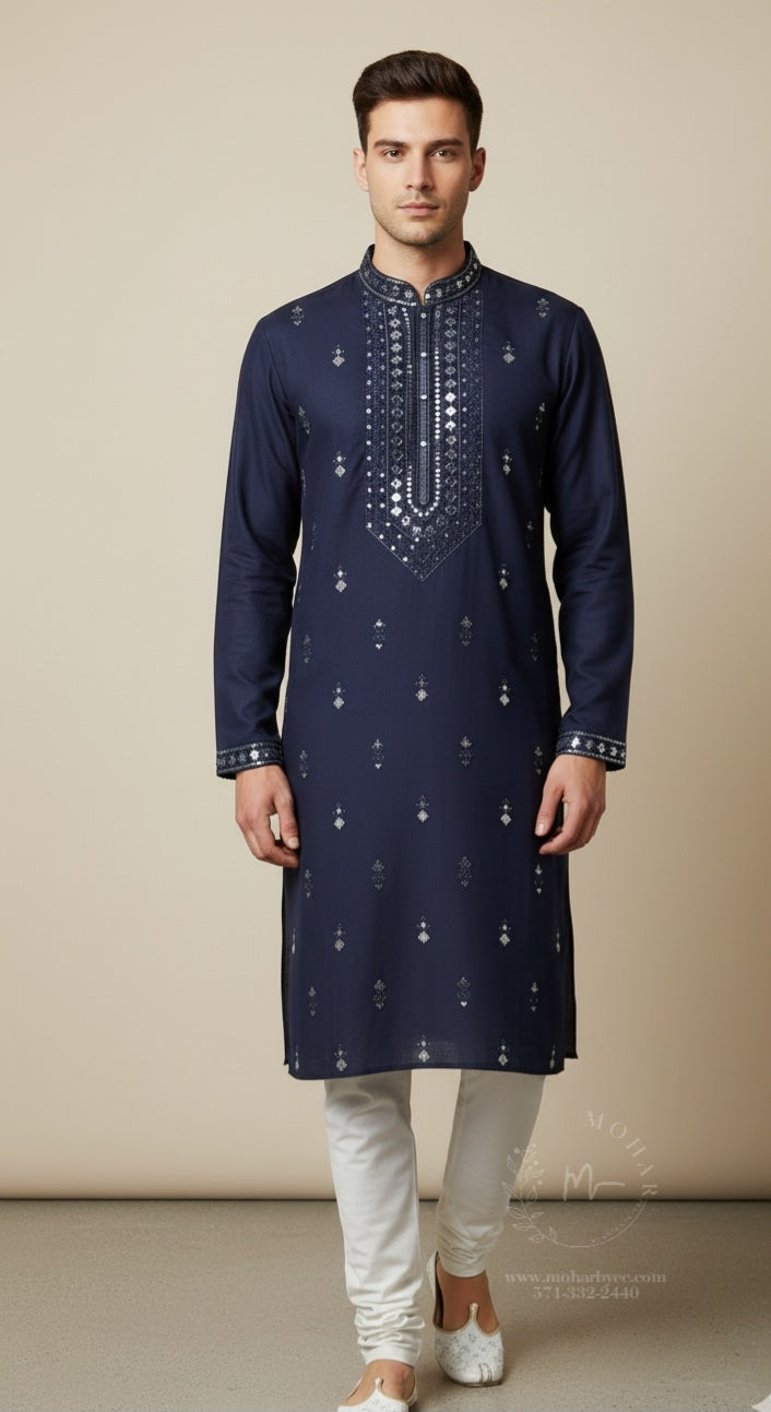 Navy Blue Embroidered Kurta