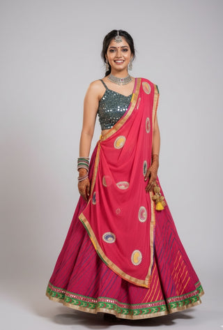 Rose Pink Chevron Lehenga Choli Set