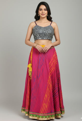 Rose Pink Chevron Lehenga Choli Set