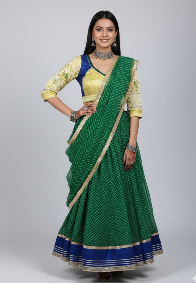 Emerald Green & Gold Lehenga Choli Set