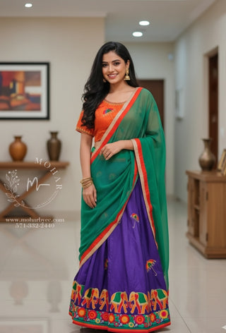 Green & Purple Lehenga Set