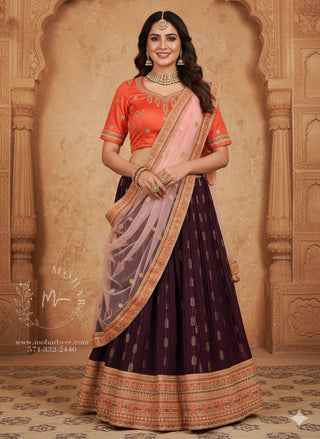 Regal Wine & Rose Gold Embroidered Lehenga Set