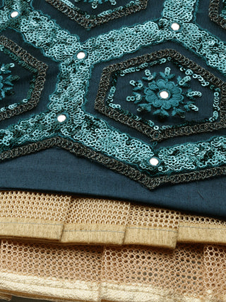 Women Teal Net Embroidered Sequins Lehenga