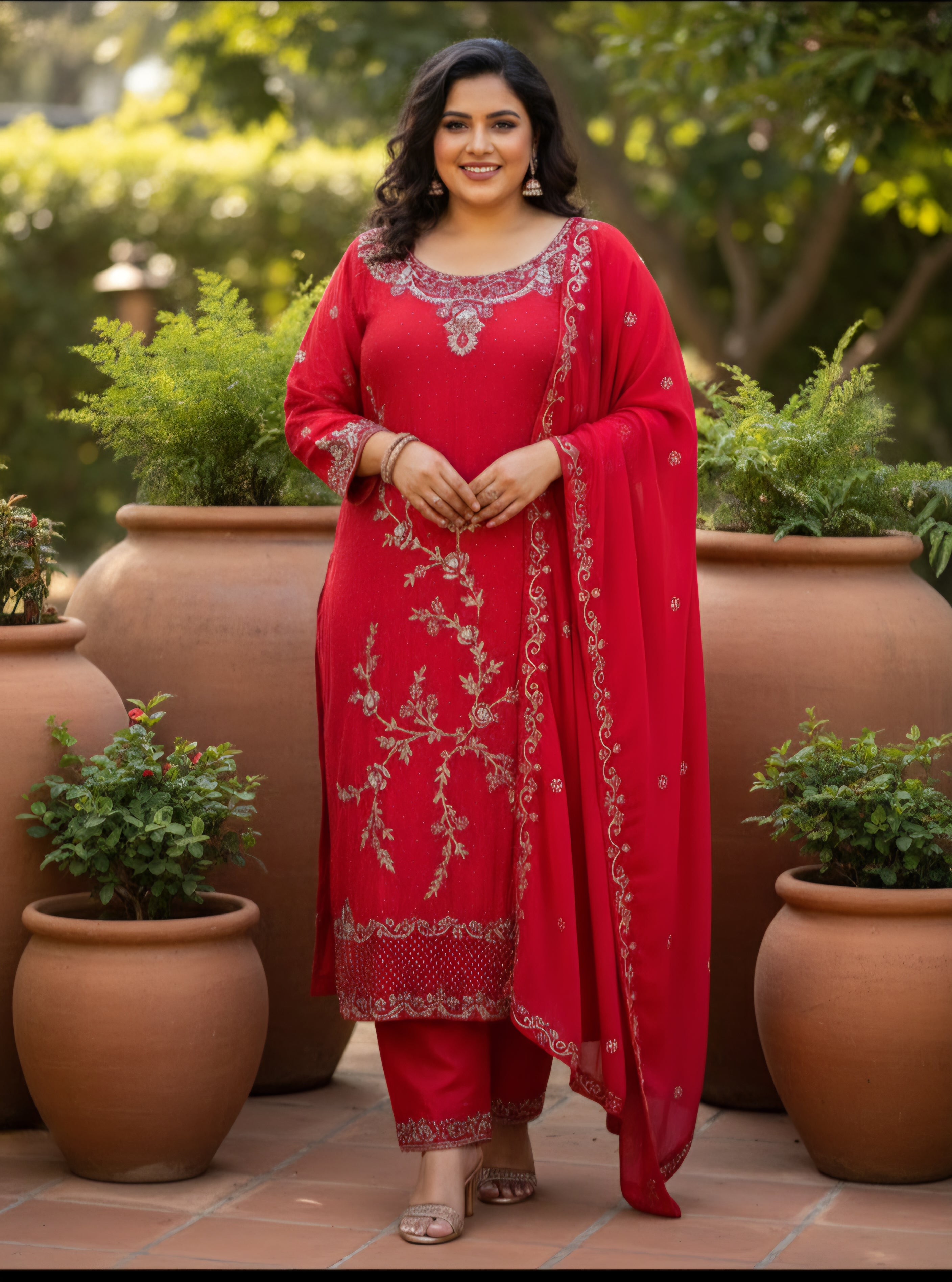 Red Embellished Salwar Suit