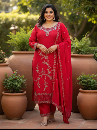 Red Embellished Salwar Suit