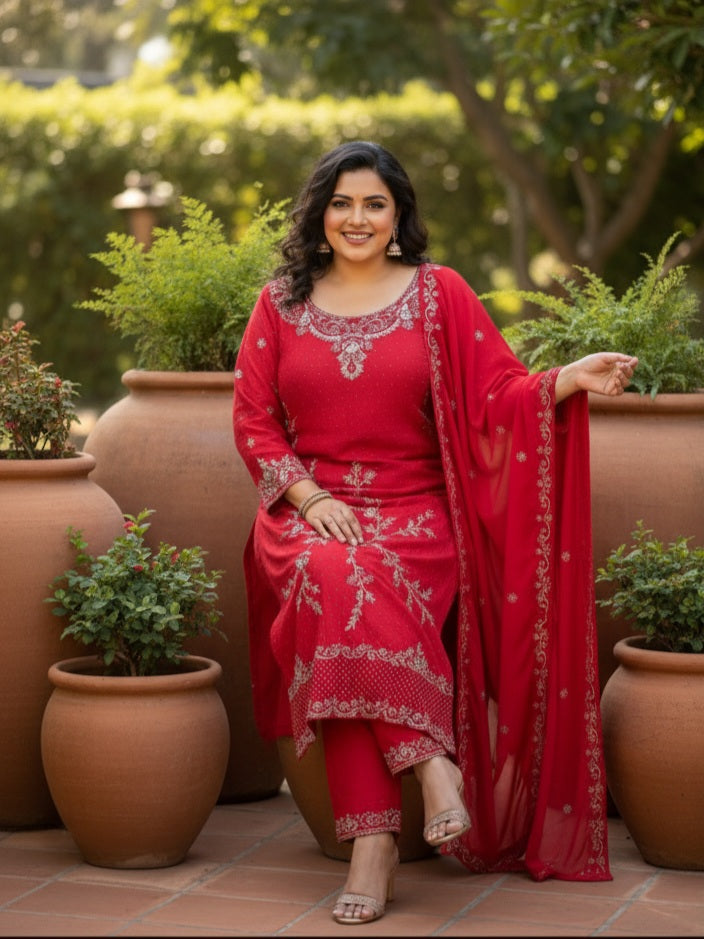 Red Embellished Salwar Suit