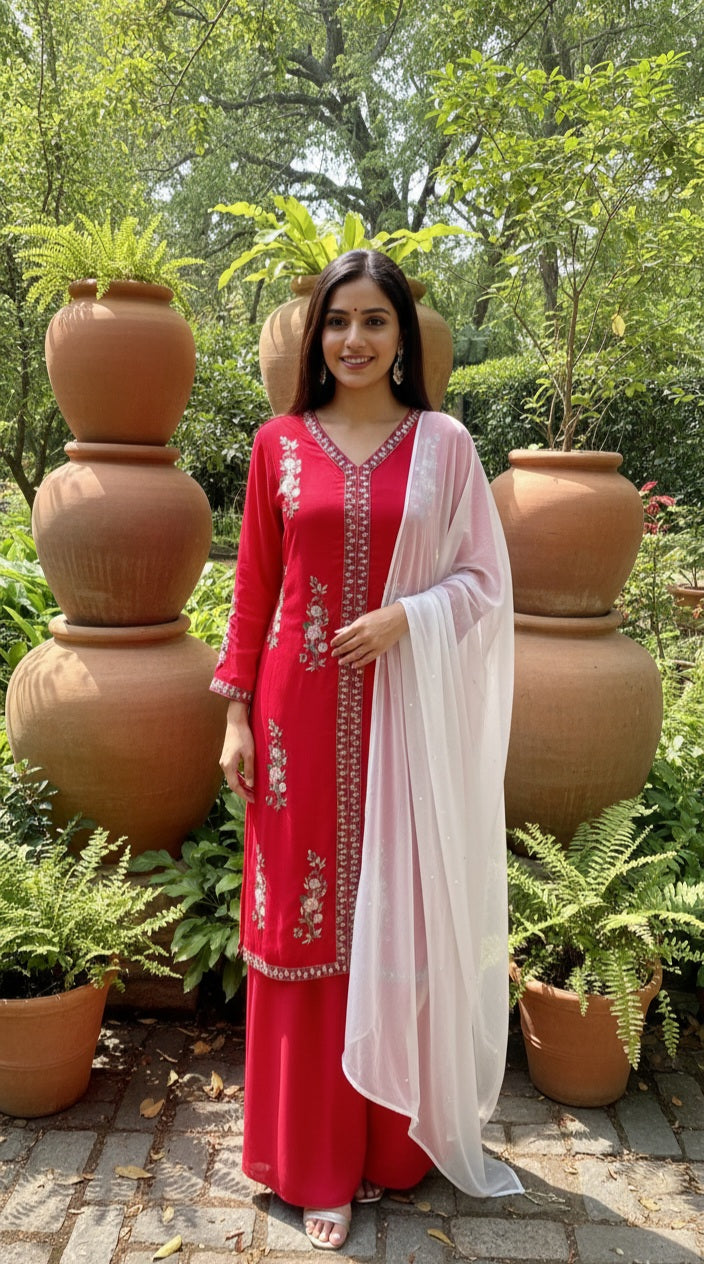 Pink Embellished Salwar Suit with Sheer Dupatta