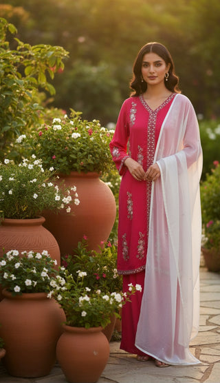 Pink Embellished Salwar Suit with Sheer Dupatta