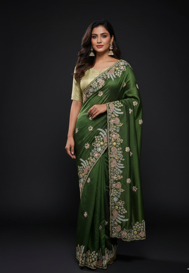 Emerald Green Embellished Saree