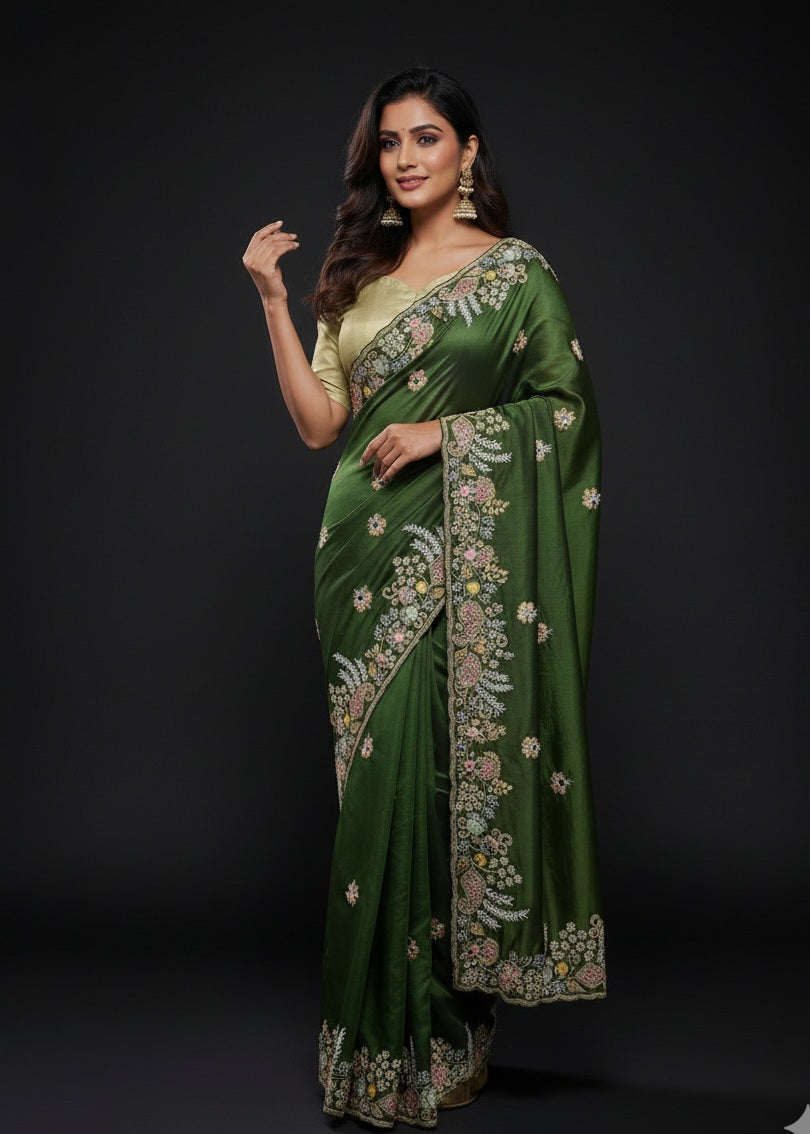 Emerald Green Embellished Saree
