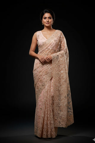 Light Peach tissue organza saree