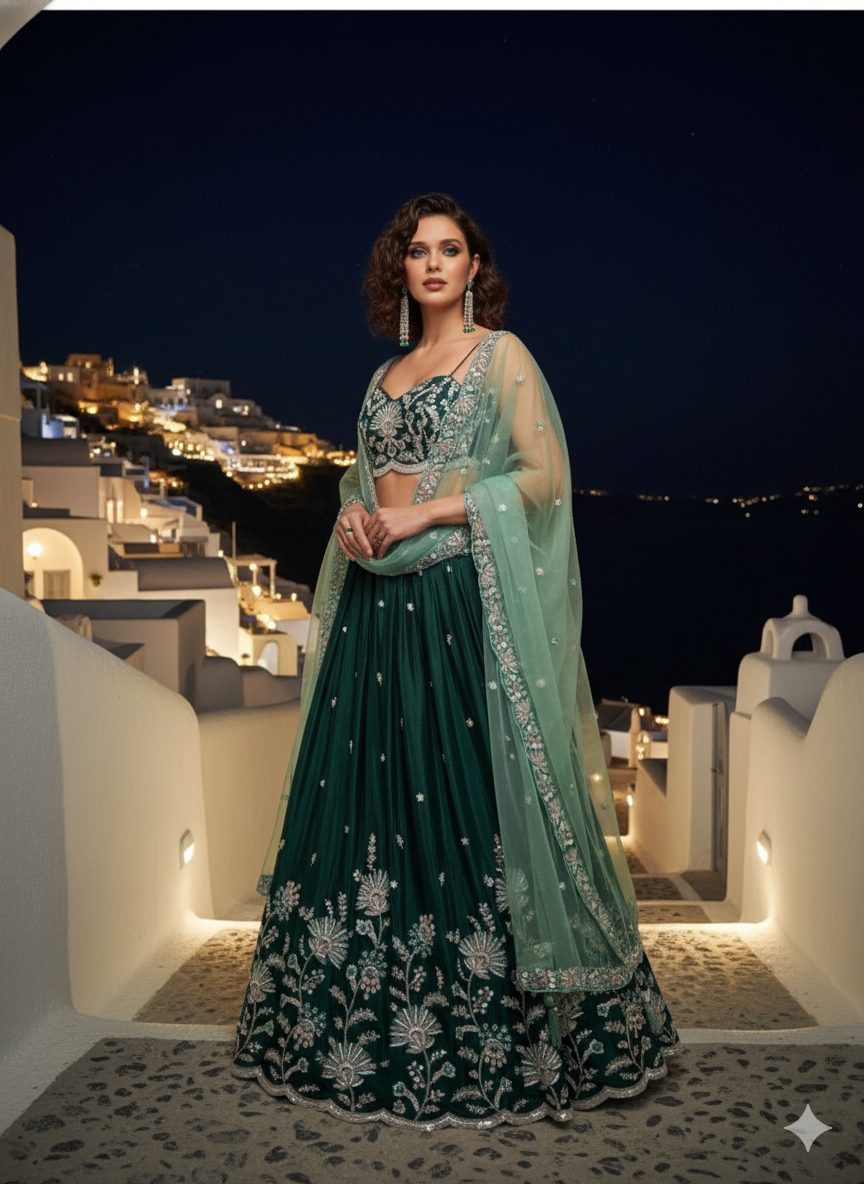 Emerald Green Silk Lehenga
